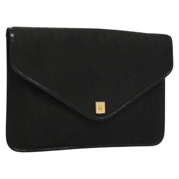 Christian Dior Trotter Canvas Clutch Bag Black Gold Auth 134032 - Picture 1 of 16